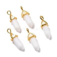 Bullet Glass Pointed Pendants, with Golden Tone Brass Findings, Lead free and Cadmium Free, White, 28~29.5x9~9.5x8mm, Hole: 4.5x3mm(GLAA-K058-02G-07)