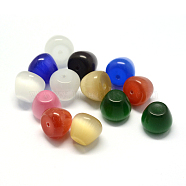 Cat Eye Half Drilled Beads, Trapezoid, Mixed Color, 10~11.5x9~9.5mm, Half Hole: 1~1.5mm(X-CE-S001-M2)
