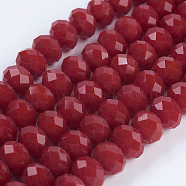 Opaque Solid Color Crystal Glass Rondelle Beads Strands, Faceted, Dark Red, 10x7mm, Hole: 1mm, about 70pcs/strand, 20 inch(EGLA-F047A-10)