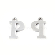 201 Stainless Steel Charms, Alphabet, Letter.P, 8.5x5.5x1mm, Hole: 1mm(STAS-N091-176P-P)