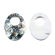 Single-Sided Natural Abalone Shell/Paua Shell Pendants, with Freshwater Shell Back, Oval, Colorful, 40x30x4mm, Hole: 1.4mm(SSHEL-N034-14)