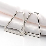 304 Stainless Steel Angular Hoop Earrings, Stainless Steel Color, 30x26x2mm, Pin: 1x0.6mm(EJEW-P066-46C)