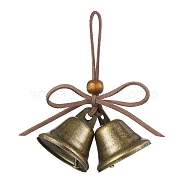 Iron Bell Wind Chimes, Witch Bells for Door Knob, Wood Beads and Bowknot Faux Suede Cord Home Hanging Ornaments, Antique Bronze, 100mm(HJEW-JM01961)