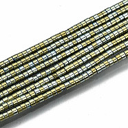 Electroplate Non-magnetic Synthetic Hematite Beads Strands, Column, Yellow Green, 1.5x1mm, Hole: 0.5mm, about 377~383pcs/strand, 15.75 inch~15.94 inch(40cm~40.5cm)(G-T114-57-03)