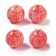 Synthetic Shell Dyed Carved Beads, Round, Light Coral, 8mm, Hole: 1.6mm(SHEL-H005-28)