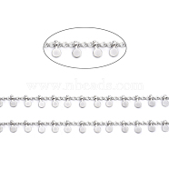 Handmade Brass Curb Chains, with Flat Round Charms and Spool, Soldered, Long-Lasting Plated, Real Platinum Plated, Link: 3x2x1mm, Flat Round: 6x3x1.5mm, about 32.8 Feet(10m)/roll(CHC-E020-05P)