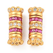 925 Sterling Silver Micro Pave Cubic Zirconia Screw Clasps, Flower, Real 18K Gold Plated, Medium Violet Red, 13x5mm, Hole: 1.5mm(STER-U001-05B-G)