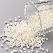11/0 Grade A Round Glass Seed Beads, Ceylon, Creamy White, 2.3x1.5mm, Hole: 1mm, about 48500pcs/pound(SEED-N001-B-0482)