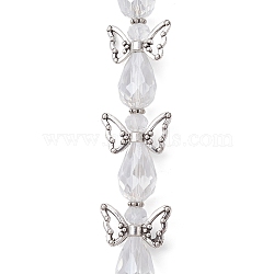 Angel Fairy Shape Electroplate Transparent Glass Beads Strands, with Tibetan Style Alloy Wing Beads and Nylon Wire, Clear, 24x18x10mm, Hole: 0.7mm, about 6pcs/strand, 5.63 inch(14.3cm)(AJEW-JB01181-03)