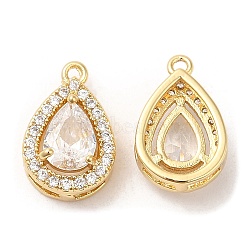 Brass and Clear Cubic Zirconia Pendants, Teardrop, Real 18K Gold Plated, 14x9x5.5mm, Hole: 1mm(ZIRC-Q202-11G)