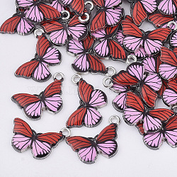 Printed Alloy Pendants, with Enamel, Butterfly, Platinum, Red, 13x20x2mm, Hole: 1.6mm(X-PALLOY-R111-13E)