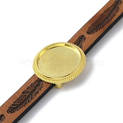 Alloy Flat Round Link Bracelet Settings fit for Cabochons, with Feather Pattern PU Leather Cords, Golden, 8 inch(20.3cm), Tray: 18x18mm(FIND-M009-01G)