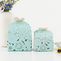 Hollow Floral Paper Gift Box, Flower Butterfly Candy Packaging Box, Rectangle, Pale Turquoise, 6.5x7x8cm(BOHO-PW0001-096A-04)