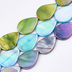 AB Color Freshwater Shell Beads Strands, Dyed, teardrop, Mixed Color, 17.5x13x2.5mm, Hole: 1mm, about 22pcs/strand, 15.3 inch(SHEL-S274-38)