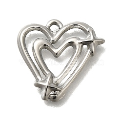 Anti-Tarnish 304 Stainless Steel Pendants, Heart with Star Charm, Stainless Steel Color, 17.5x18.5x2.5mm, Hole: 1.8mm(STAS-U031-10P)