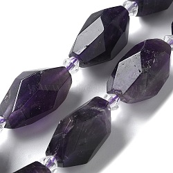 Natural Amethyst Beads Strands, Faceted, Nuggets, 16.5~27.5x9.5~21.5x9.5~21.5mm, Hole: 2mm, about 12~15pcs/strand, 15.16~15.75''(38.5~40cm)(G-H095-A01-01)