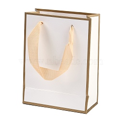 Rectangle Paper Bags with Ribbon Handles, for Gift Bags and Shopping Bags, White, 15x6x20cm(CARB-L011-01B-01)