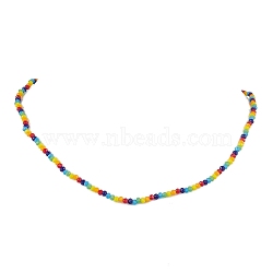 6 Solid Colors Glass Beaded Necklaces, with 304 Stainless Steel Findings, Colorful, 18.50 inch(47cm)(NJEW-JN04900)