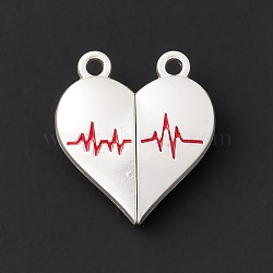 Love Heart Alloy Magnetic Clasps, ECG Pattern Clasps for Couple Jewelry Bracelets Pendants Necklaces Making, Floral White, 25x22x6mm, Hole: 2.2mm(FIND-C013-01C)