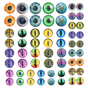 60Pcs 30 Style Luminous Glass Eyes Cabochons, Glow in the Dark, for Doll Making Accessories, Dome/Half Round, Mixed Color, 16~25x5~6mm, 2pcs/style