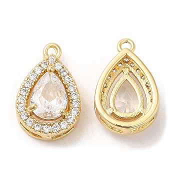 Brass and Clear Cubic Zirconia Pendants, Teardrop, Real 18K Gold Plated, 14x9x5.5mm, Hole: 1mm