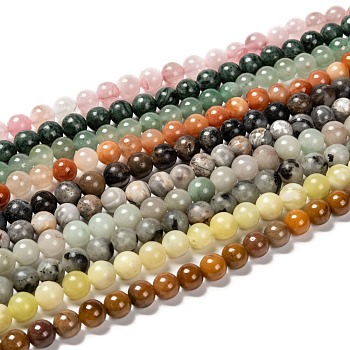Natural Gemstone Beads Strands, Mixed Stone, Round, 8mm, Hole: 0.8~1mm, about 46pcs/Strand, 14.96 inch(38cm)
