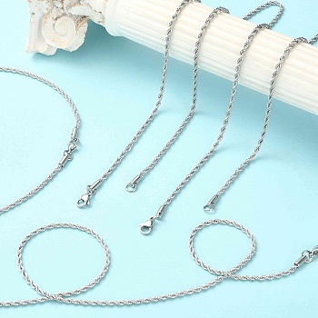 5Pcs 304 Stainless Steel Round Twist Rope Chain Necklaces Set for Men Women, Stainless Steel Color, 20 inch(50.8cm)