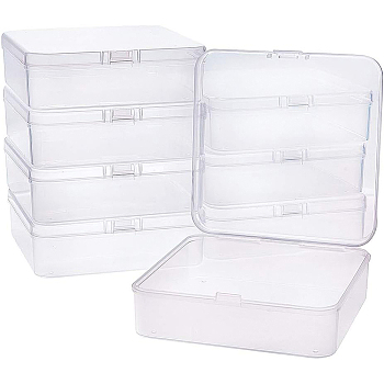 Polypropylene(PP) Plastic Boxes, Bead Storage Containers, with Hinged Lid, Square, Clear, 11.5x11.5x3.5cm