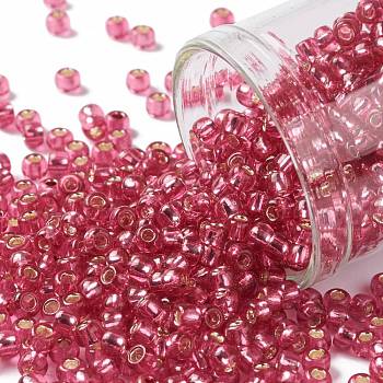 TOHO Round Seed Beads, Japanese Seed Beads, (2218) Silver Lined Mauve, 8/0, 3mm, Hole: 1mm, about 1110pcs/50g