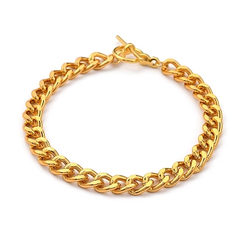 Men's Aluminum Curb Chain, Twisted Chain Bracelets, with Alloy Toggle Clasps, Golden, 7-5/8 inch(19.5cm)