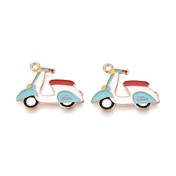 Alloy & Enamel Pendants, Motorbike Charms, Golden, Light Blue, 20x25x1mm, Hole: 1.6mm