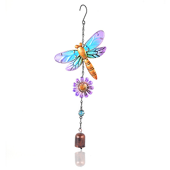 Bell Wind Chimes, Glass & Iron Art Pendant Decorations, Dragonfly, Colorful, 420x170mm