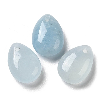 Natural Aquamarine Teardrop Charms, for Pendant Necklace Making, 14x10x6mm, Hole: 1mm