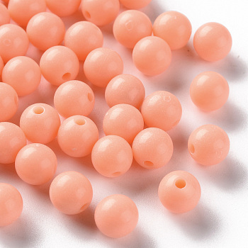 Opaque Acrylic Beads, Round, Light Salmon, 8x7mm, Hole: 2mm, about 111pcs/500g