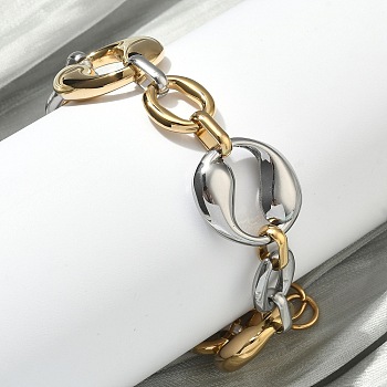 304 Stainless Steel Irregular Oval Link Chain Bracelets for Women, Ion Plating(IP), Long-Lasting Plated, Golden & Stainless Steel Color, Inner Diameter: 6.93 inch(17.6cm)