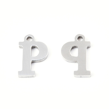 201 Stainless Steel Charms, Alphabet, Letter.P, 8.5x5.5x1mm, Hole: 1mm