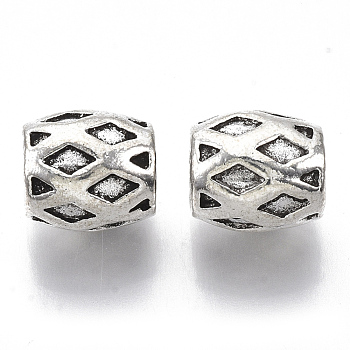 Tibetan Style Alloy European Beads, Large Hole Beads, Cadmium Free & Lead Free, Column with Rhombus, Antique Silver, 8.5x9.5mm, Hole: 4.5mm