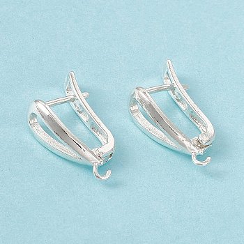 Brass Hoop Earring Findings with Latch Back Closure, with Horizontal Loops, Teardrop, Cadmium Free & Lead Free, Long-Lasting Plated, 925 Sterling Silver Plated, 19.5x11x5mm, Hole: 1.2mm, Pin: 0.9mm