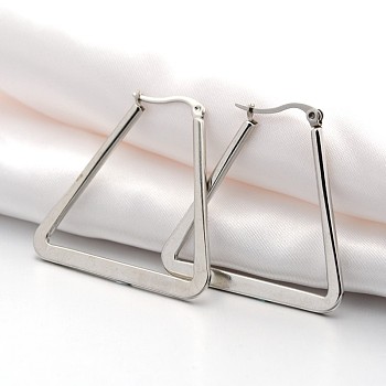 304 Stainless Steel Angular Hoop Earrings, Stainless Steel Color, 30x26x2mm, Pin: 1x0.6mm