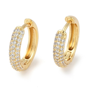 Rack Plating Ring Brass Micro Pave Cubic Zirconia Hoop Earrings, Long-Lasting Plated, Lead Free & Cadmium Free, Real 18K Gold Plated, Clear, 19x4mm