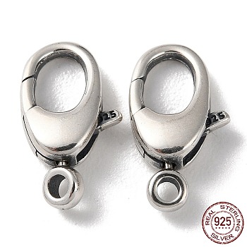 925 Thailand Sterling Silver Lobster Claw Clasps, with 925 Stamp, Antique Silver, 14.5x8x4.5mm, Hole: 1.6mm