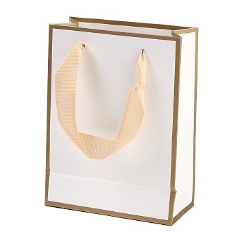 Rectangle Paper Bags with Ribbon Handles, for Gift Bags and Shopping Bags, White, 15x6x20cm