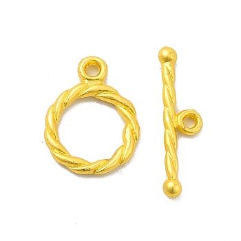 Rack Plating Alloy Toggle Clasps, Twist Round Ring, Matte Gold Color, Bar: 18.5x5x2mm, Hole: 1.2mm, Ring: 14.5x11.5x1.5mm, Hole: 1.4mm