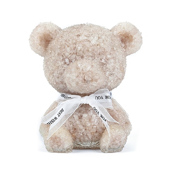 Resin Bear Display Decoration, with Natural Rose Quartz Chips inside Statues for Home Office Decorations, 155x130x180mm