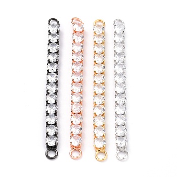 Brass Clear Round Cubic Zirconia Links Connectors, Long-Lasting Plated, Rectangle, Mixed Color, 58x4x3.5mm, Hole: 2.5mm