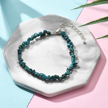 Natural Chrysocolla Chips Bracelets for Women, with Silver Alloy Lobster Claw Clasps & Iron Chains & Glass Seed, 6-7/8~7-3/8 inch(17.5~18.8cm)