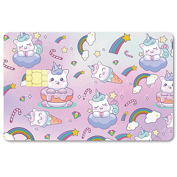 PVC Plastic Waterproof Card Stickers, Self-adhesion Card Skin for Bank Card Decor, Rectangle, Unicorn, 186.3x137.3mm