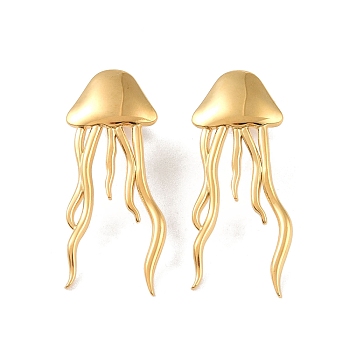 304 Stainless Steel Stud Earrings for Women, Jellyfish, Golden, 37.5x15mm