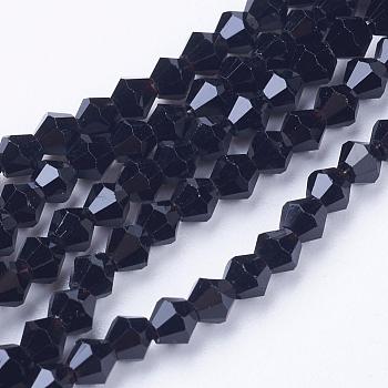 Imitation Austrian Crystal 5301 Bicone Beads, Faceted Glass Beads Strands, Black, 4x4mm, Hole: 1mm, about 88~89pcs/strand, 12.99~13.39 inch