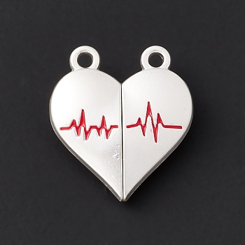 Love Heart Alloy Magnetic Clasps, ECG Pattern Clasps for Couple Jewelry Bracelets Pendants Necklaces Making, Floral White, 25x22x6mm, Hole: 2.2mm